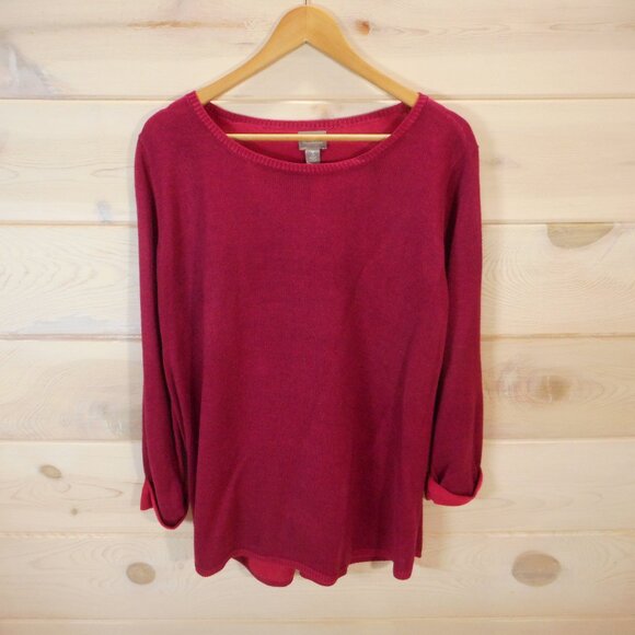 Chico's Sweaters - Chico's size 3 Women's XL Sweater Berry Red Wide Neck Cuff Sleeve Holiday